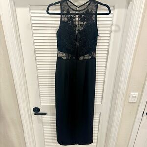 Black Cocktail Dress Partially Sheer Sequin Beaded Top Size 6 Vintage Reggio